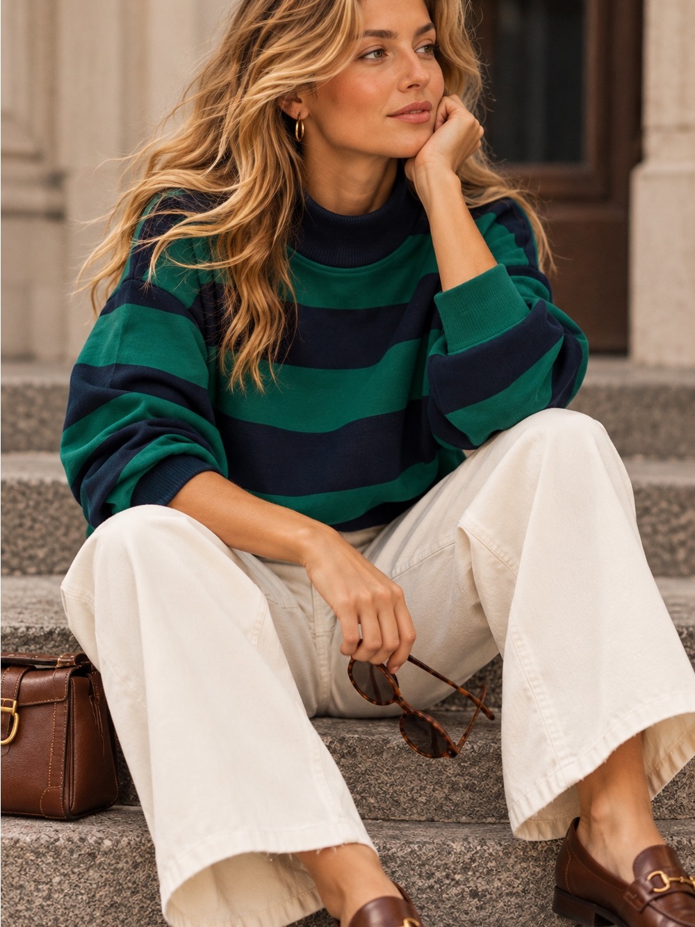 DOLAN for Anthropologie Rugby Mock-Neck Striped Sweatshirt – Size 1X